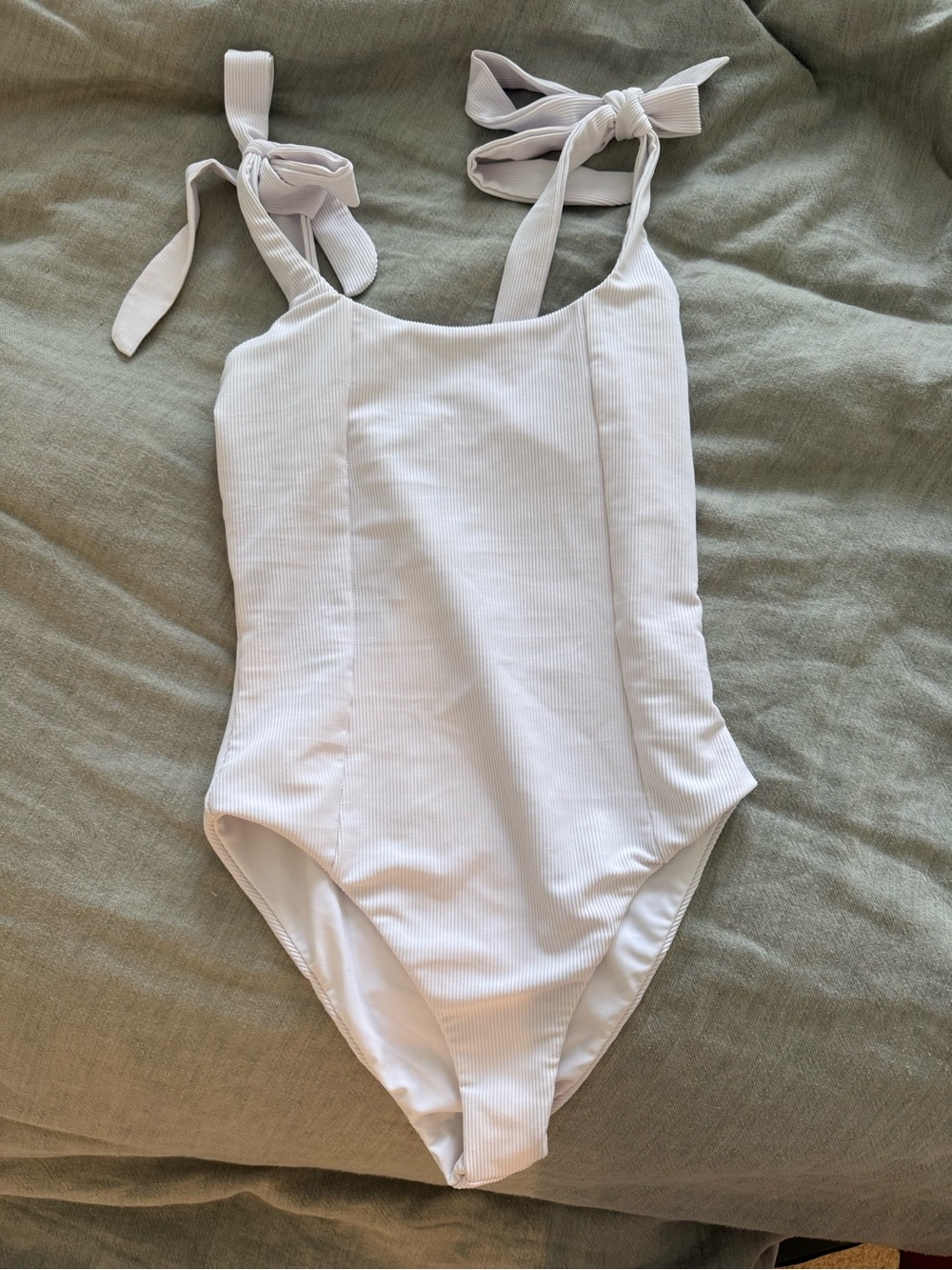 Beach Riot White Ribbed One-Piece Swimsuit with Tie Straps